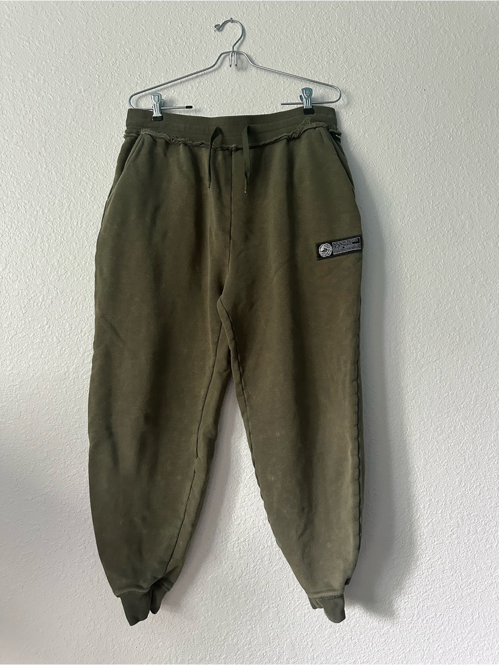 Alphalete // Women’s Acid Washed Olive Green French Terry Cotton Joggers
